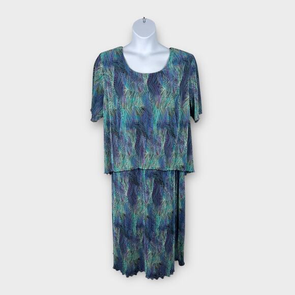 Connected Apparel Blue Green Tiered Flowy Colorful Event Wedding Guest Dress 2X - Picture 1 of 8